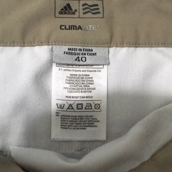 Adidas shorts men’s size 40 tan 100% polyester flat front thin fabric - Picture 10 of 14
